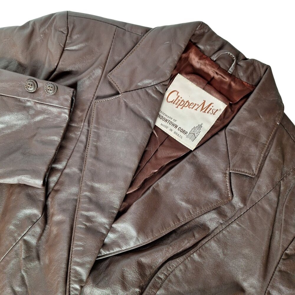 Vintage Clipper Mist Londontown Leather Blazer Jacket Brown 16 Regular